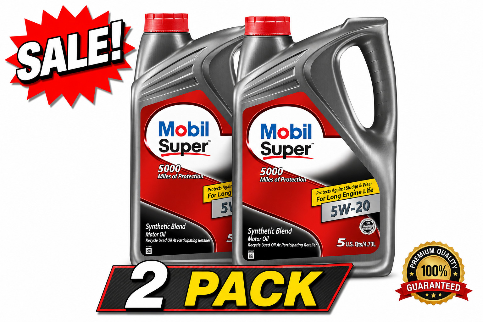 2 PACK-MOBIL 124408 Super 5W-20; Mobil Super; Synthetic Blend; SAE 5W-20; 5 Qt