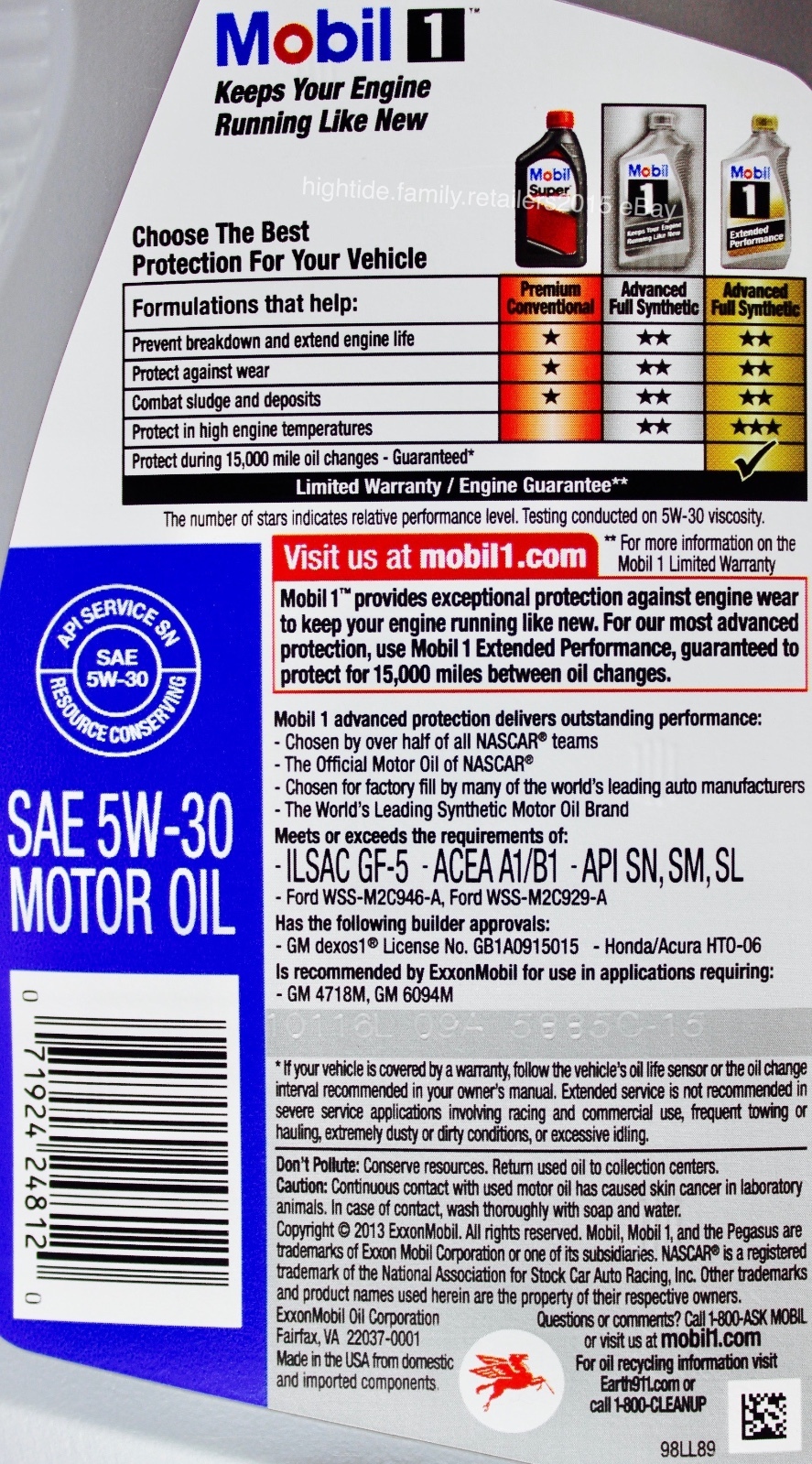 Mobil 1 Advanced Full-Synthetic Motor Oil 5W-30, Single Quart (946 mL) Bottles