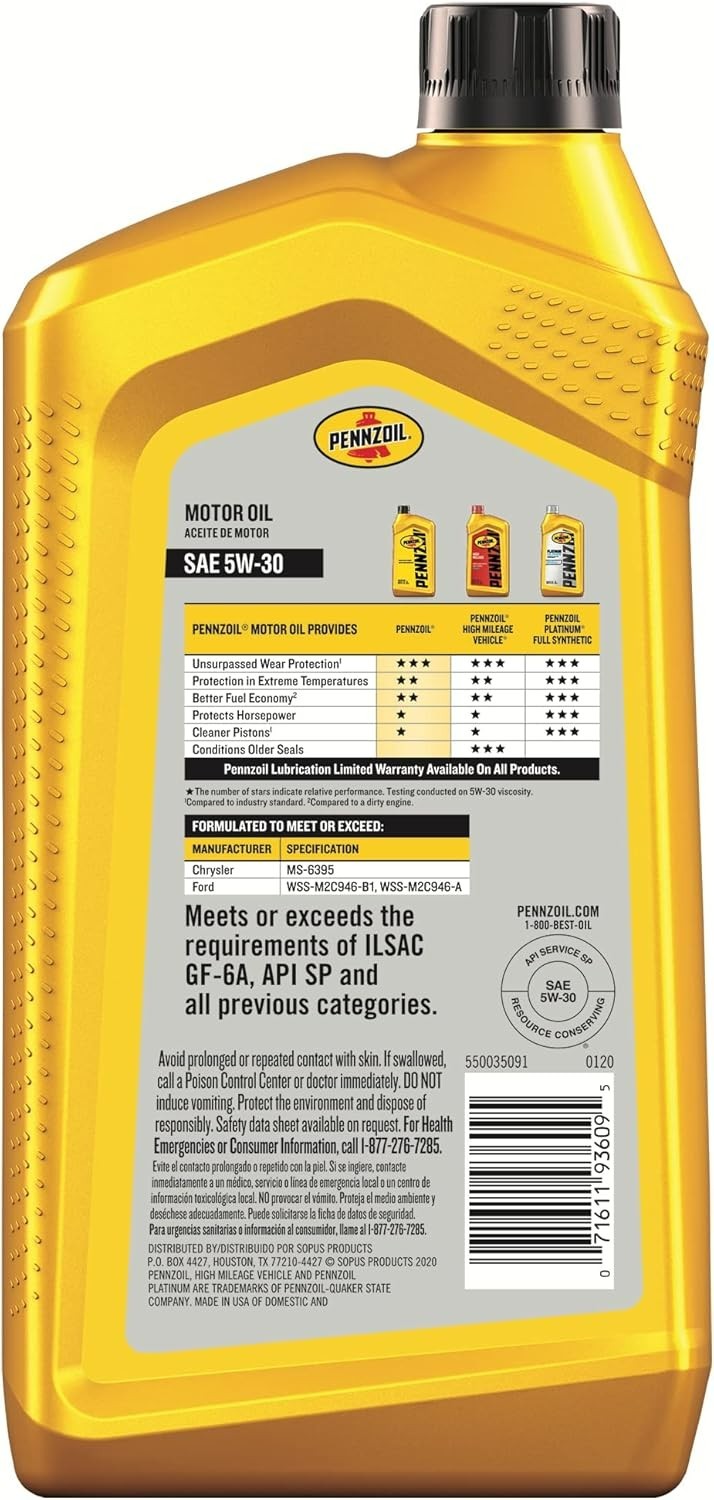 5W-30 Motor Oil 2-Pack in 1-Quart Bottles for All Car and Truck Engines
