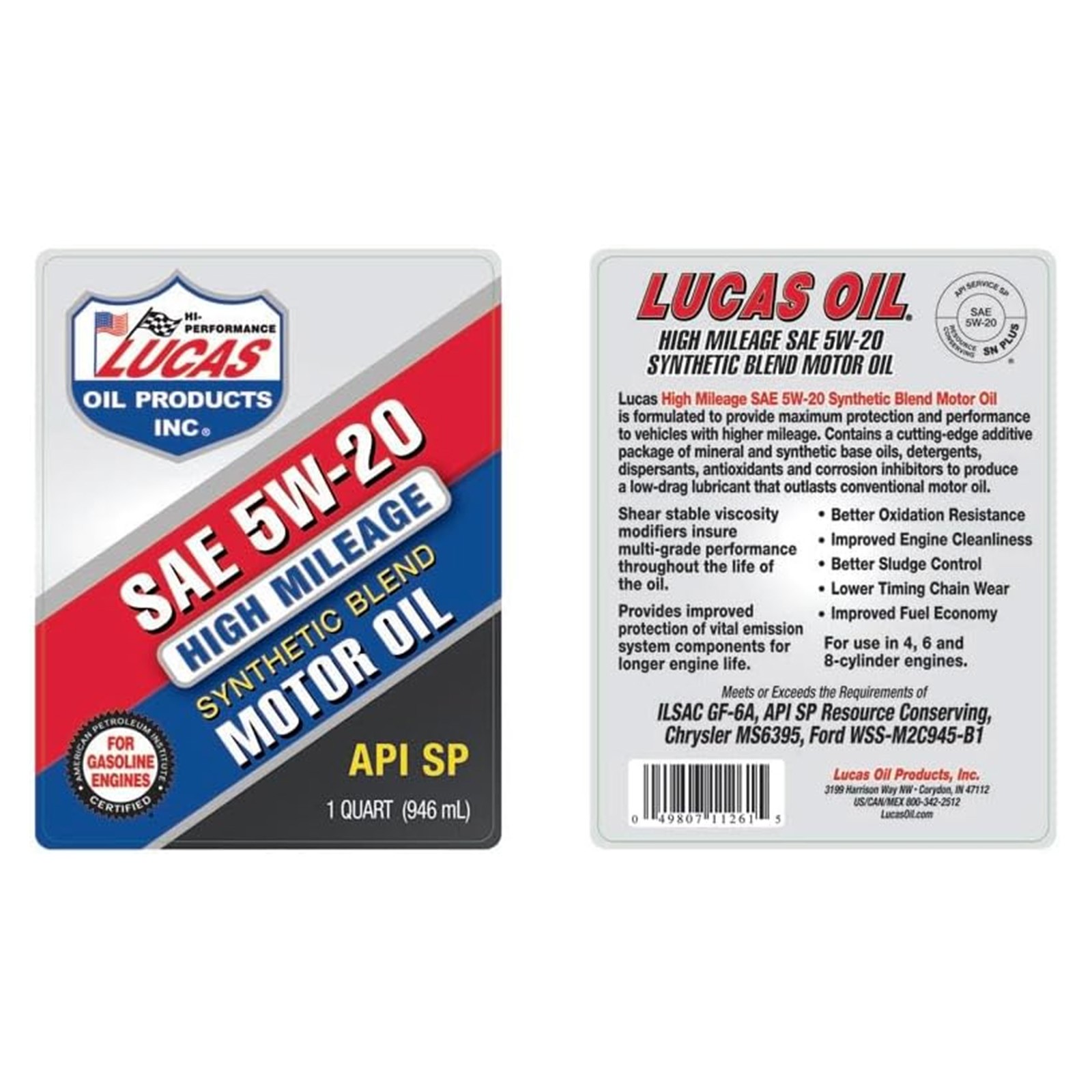Lucas Oil SAE 5W-20 API SP High Mileage Synthetic Blend Engine Motor Oil 1 Quart