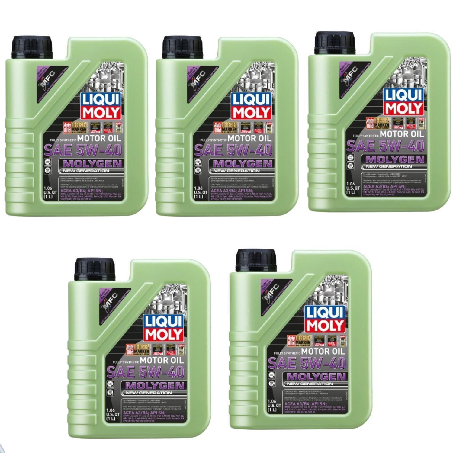 SALE- 5 PACK- LIQUI MOLY 20230 Molygen New Generation 5W-40; 1 Liter