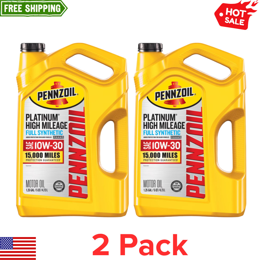 (2 pack) Pennzoil Platinum High Mileage Full Synthetic 10W-30 Motor Oil, 5 Quart