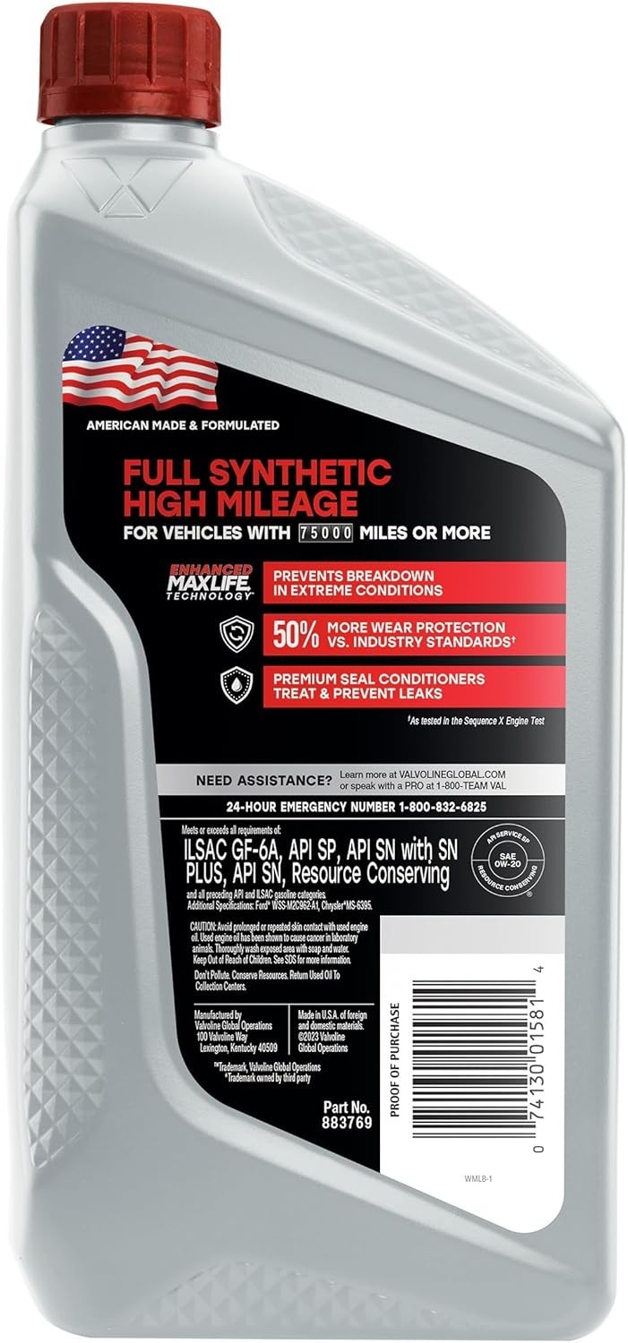 MaxLife 0W-20 Full Synthetic Engine Oil – Superior Protection for High Mileage