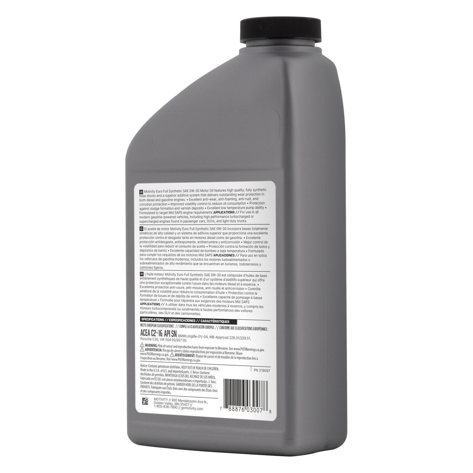 MOTIVITY Euro Full Synthetic SAE 0W-30 Motor Oil – 6 Pack of 1 Quart Bottles