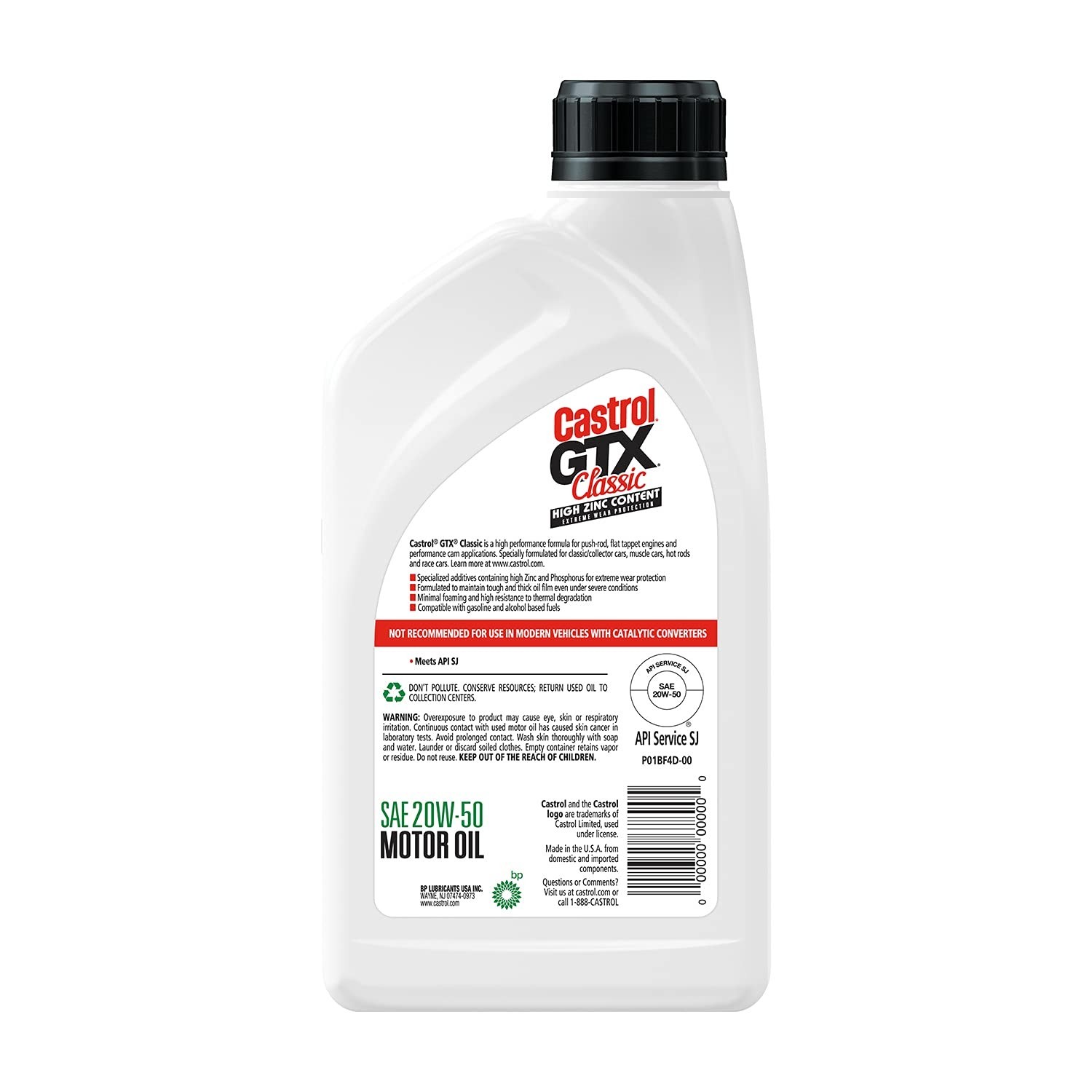 High-Performance 20W-50 Motor Oil, Conventional, 1 Quart, Pack of 6, Engine Prot