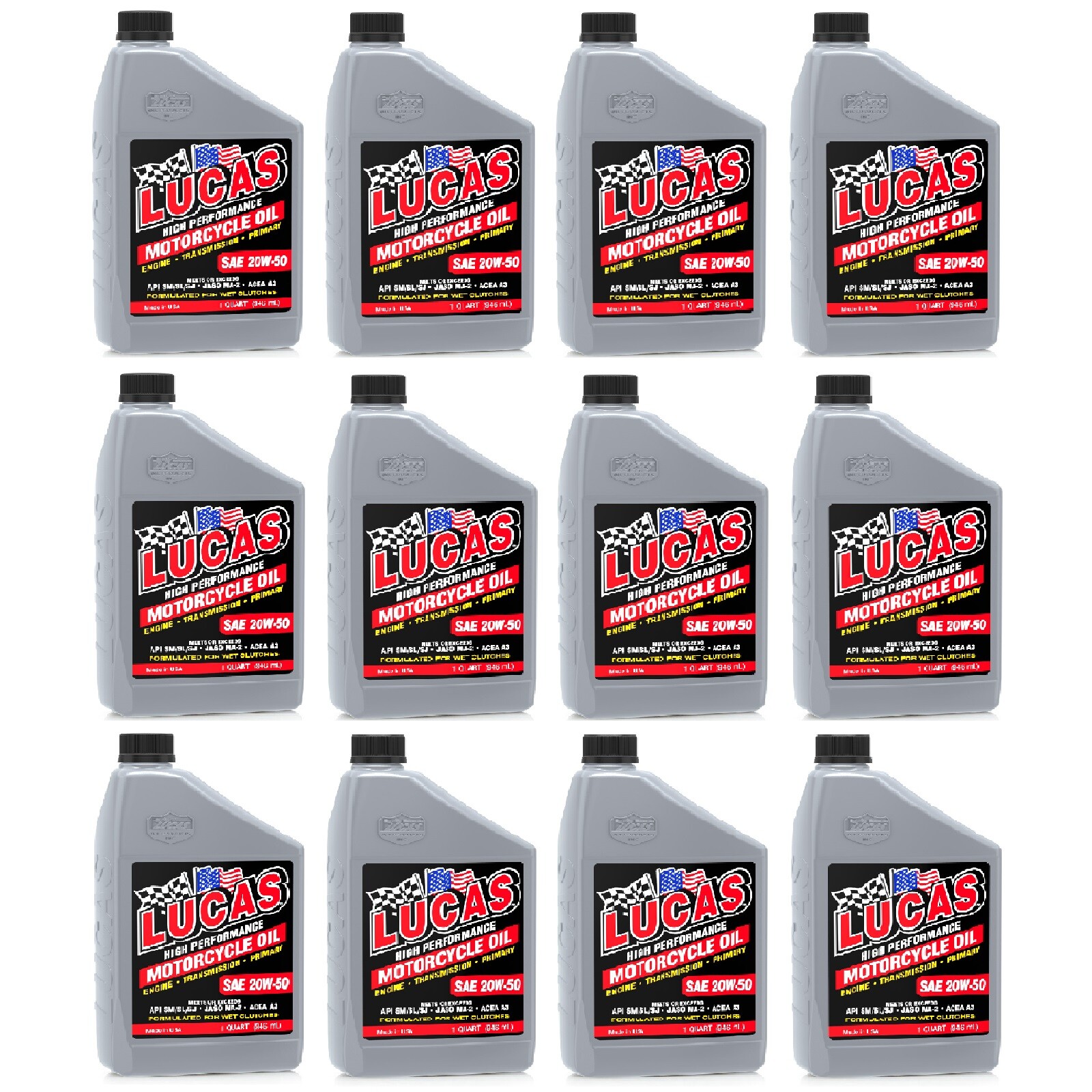 Lucas Oil Universal SAE 20W-50 Motorcycle Oil 1 Quart Bottles Set of 12 10700