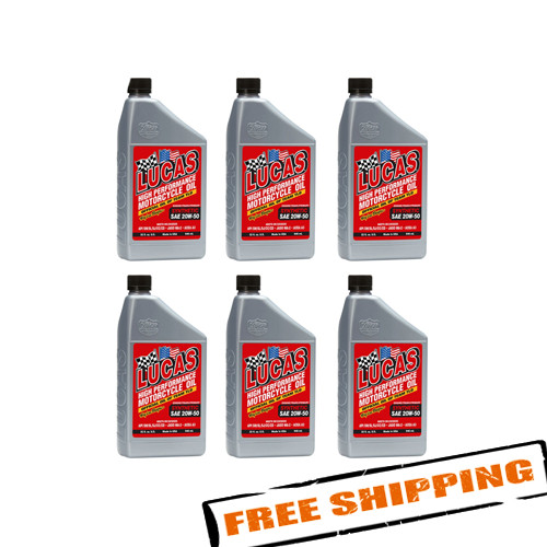 Lucas Oil 10702 SAE 20W-50 Synthetic Motorcycle Oil, 1 Quart Bottles – Set of 6