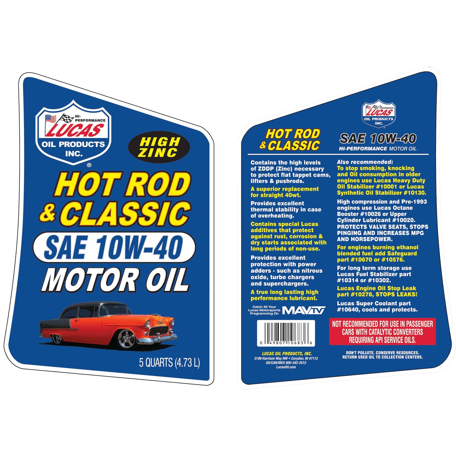 Hot Rod & Classic Car Motor Oil SAE 10W40 5 Quart Quart Container