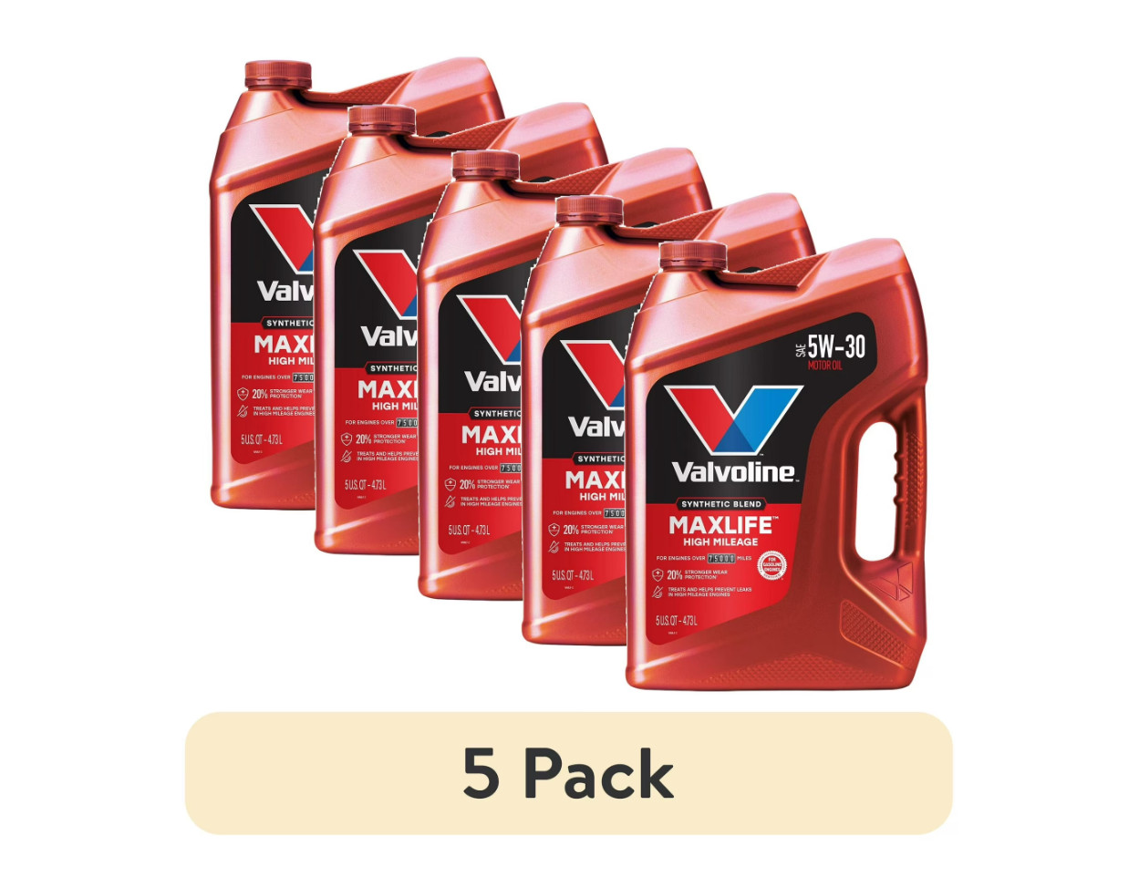 (5 pack) Valvoline MaxLife High Mileage 5W-30 Synthetic Blend Motor Oil 5 Quart