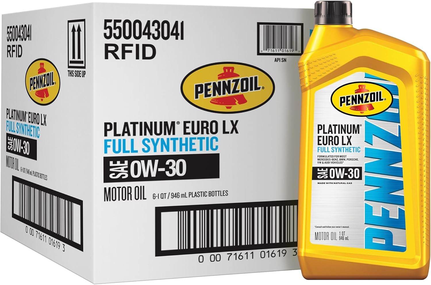 Platinum Euro Full Synthetic 5W-40 0W-40 5W-30 0W-30 Motor Oil, 1 Quart (6 Pack)