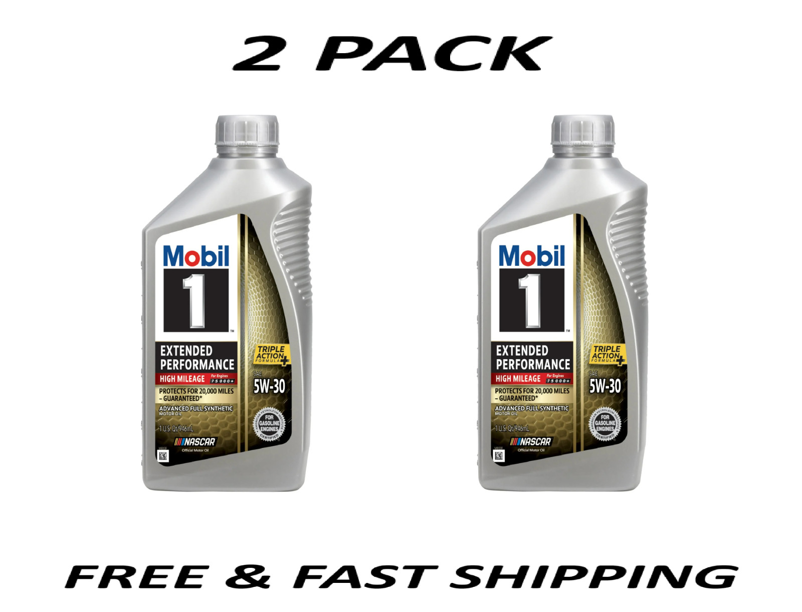 (2 PACK) Mobil 1 Extended High Mileage Full Synthetic Motor Oil 5W-30,1 Quart