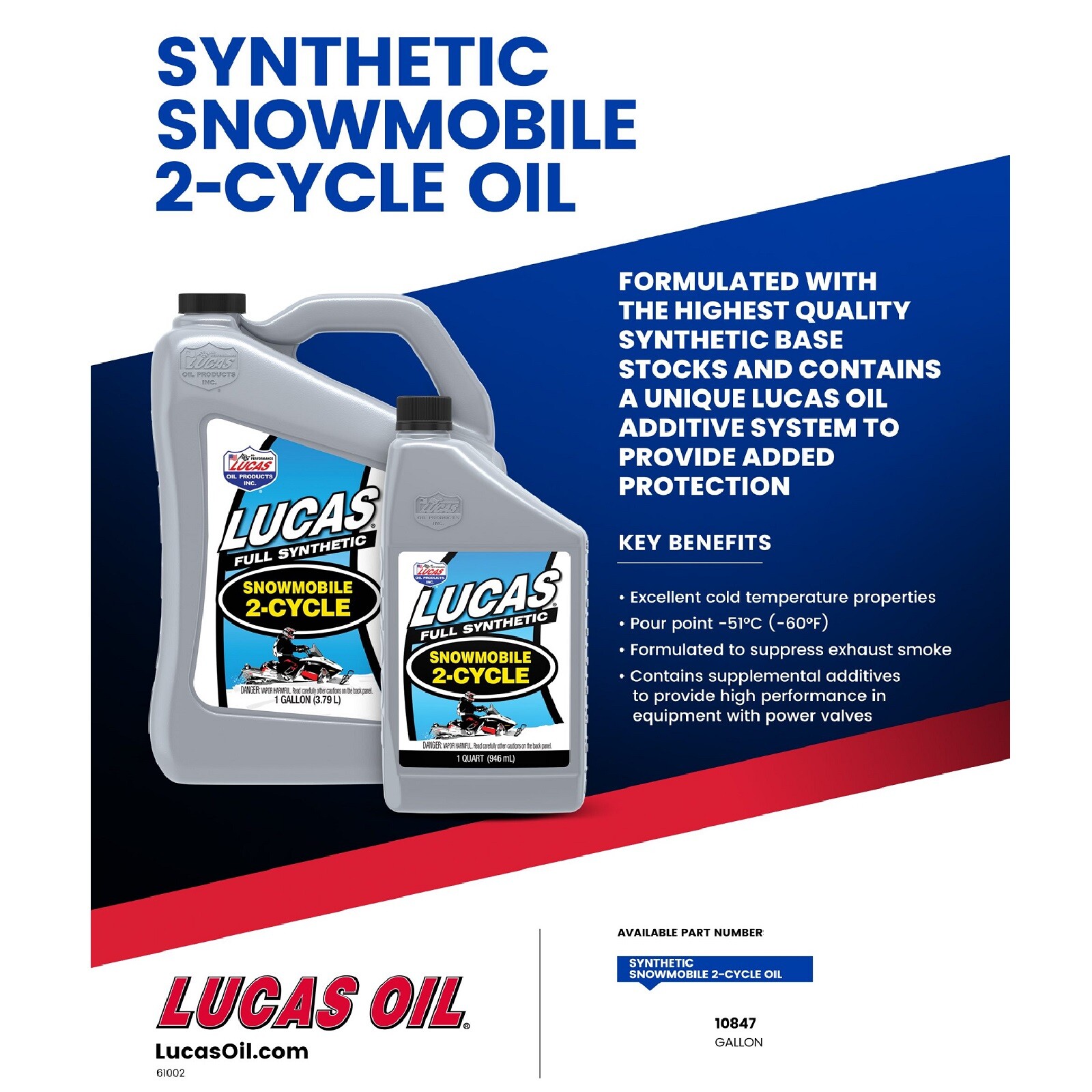 Lucas Oil Fully Synthetic 2-Cycle Snowmobile Oil 1 Gallon Universal Single 10847