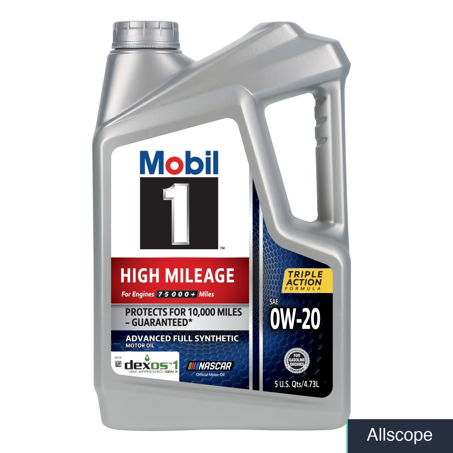 Mobil 1 High Mileage Full Synthetic Motor Oil 0W-20, 5 Quart