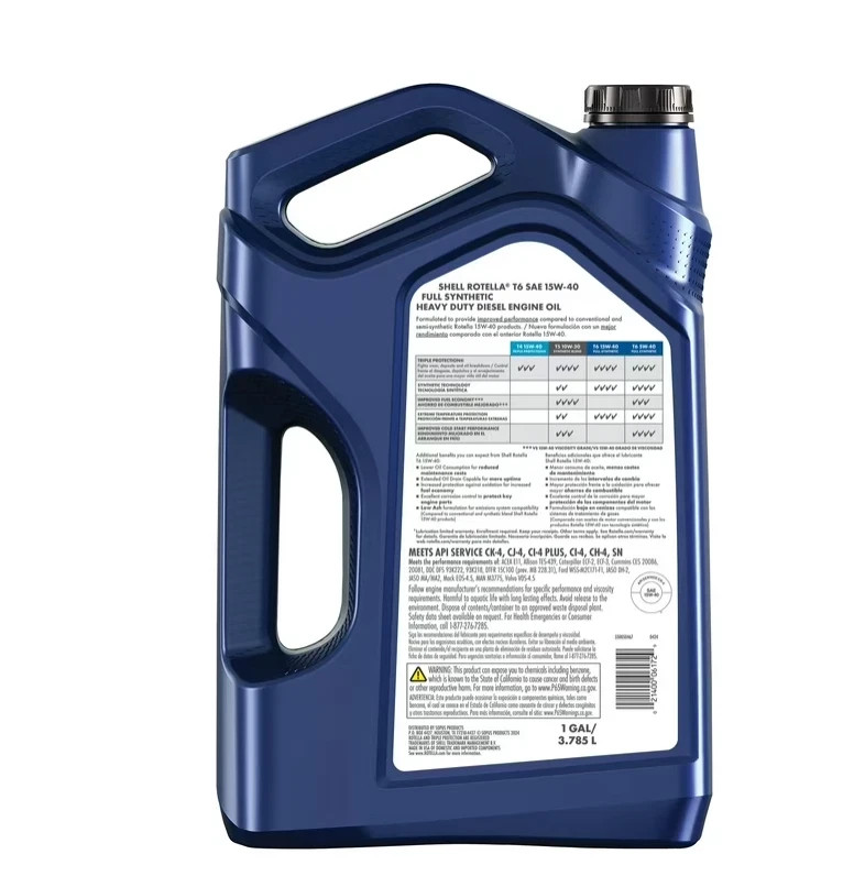 (2 PACK) Shell ROTELLA T6 Diesel Engine Full Synthetic 15W-40 Motor Oil 1 Gallon