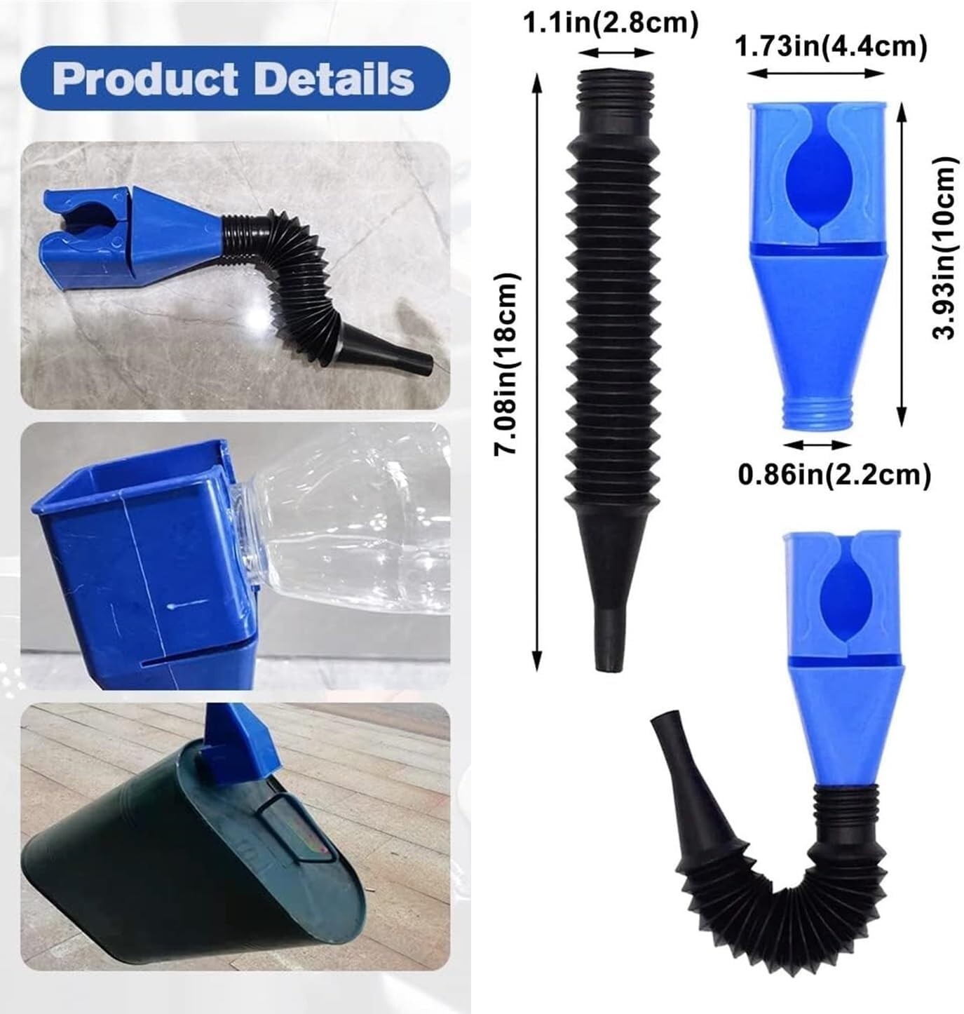 Flexible Snap Funnel Adapter Multi-Purpose Spill Free Oil, Gas, Coolant Draining