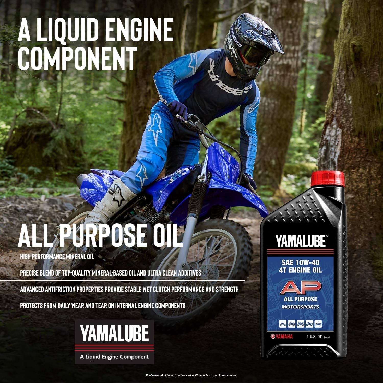 Yamaha Yamalube 10W-40 Motorsports AP All Purpose Engine Oil- 1 Quart,