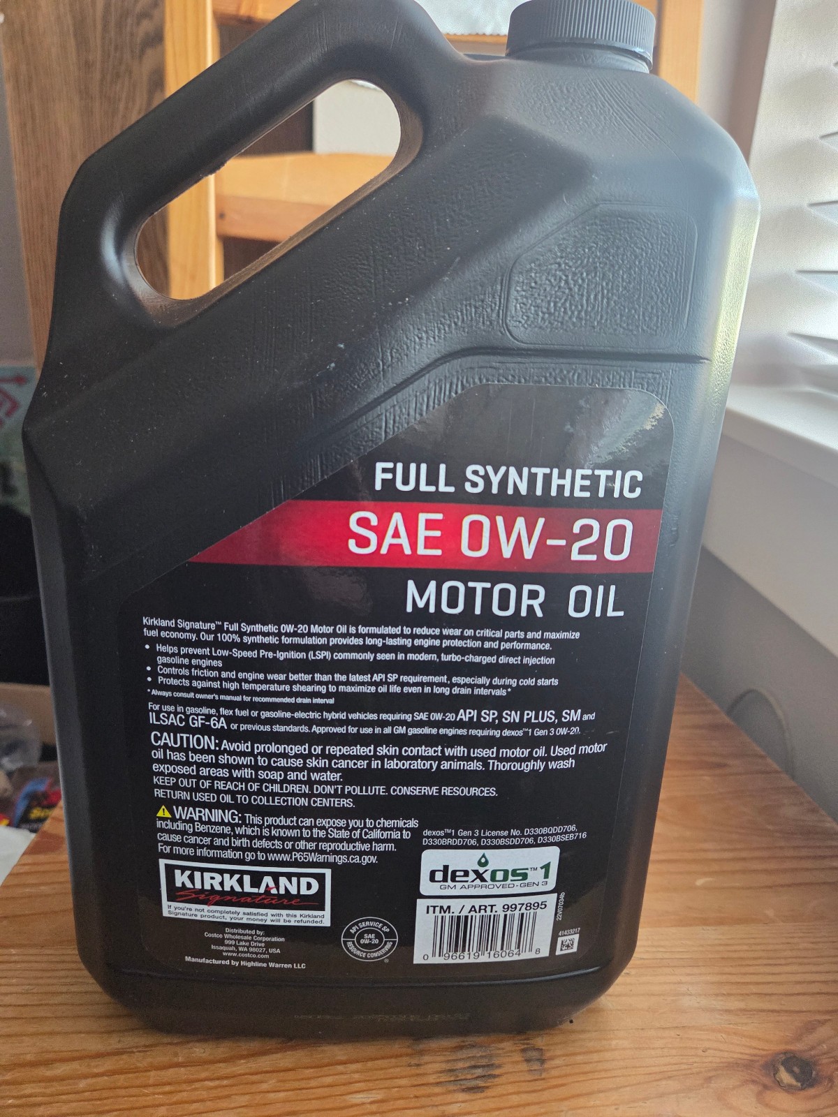 Kirkland Signature 0W-20 Full Synthetic Motor Oil 5-quart