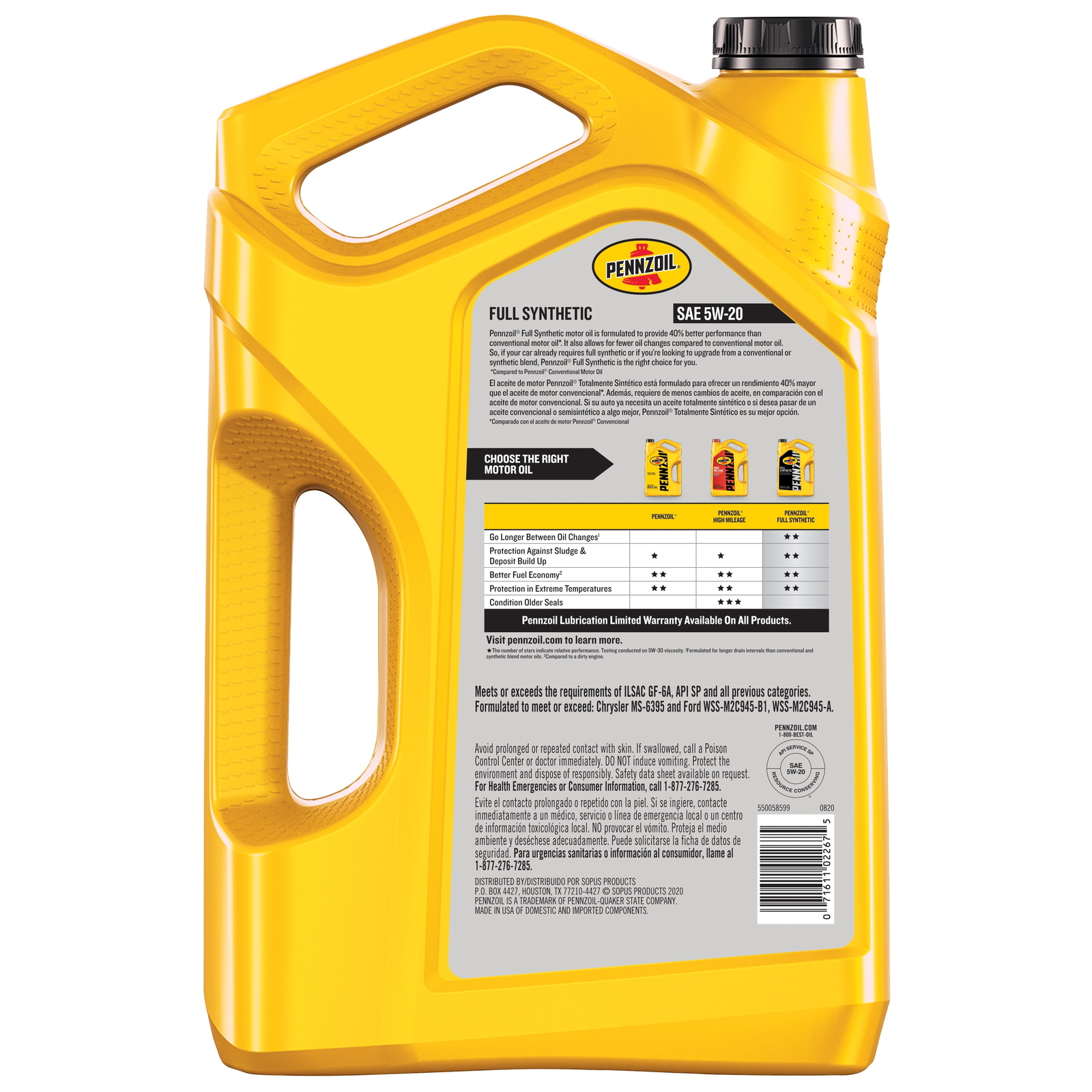 Pennzoil Full Synthetic 5W-20 Motor Oil, 5 Quart Pennzoil 5W-20 Motor Oil USA