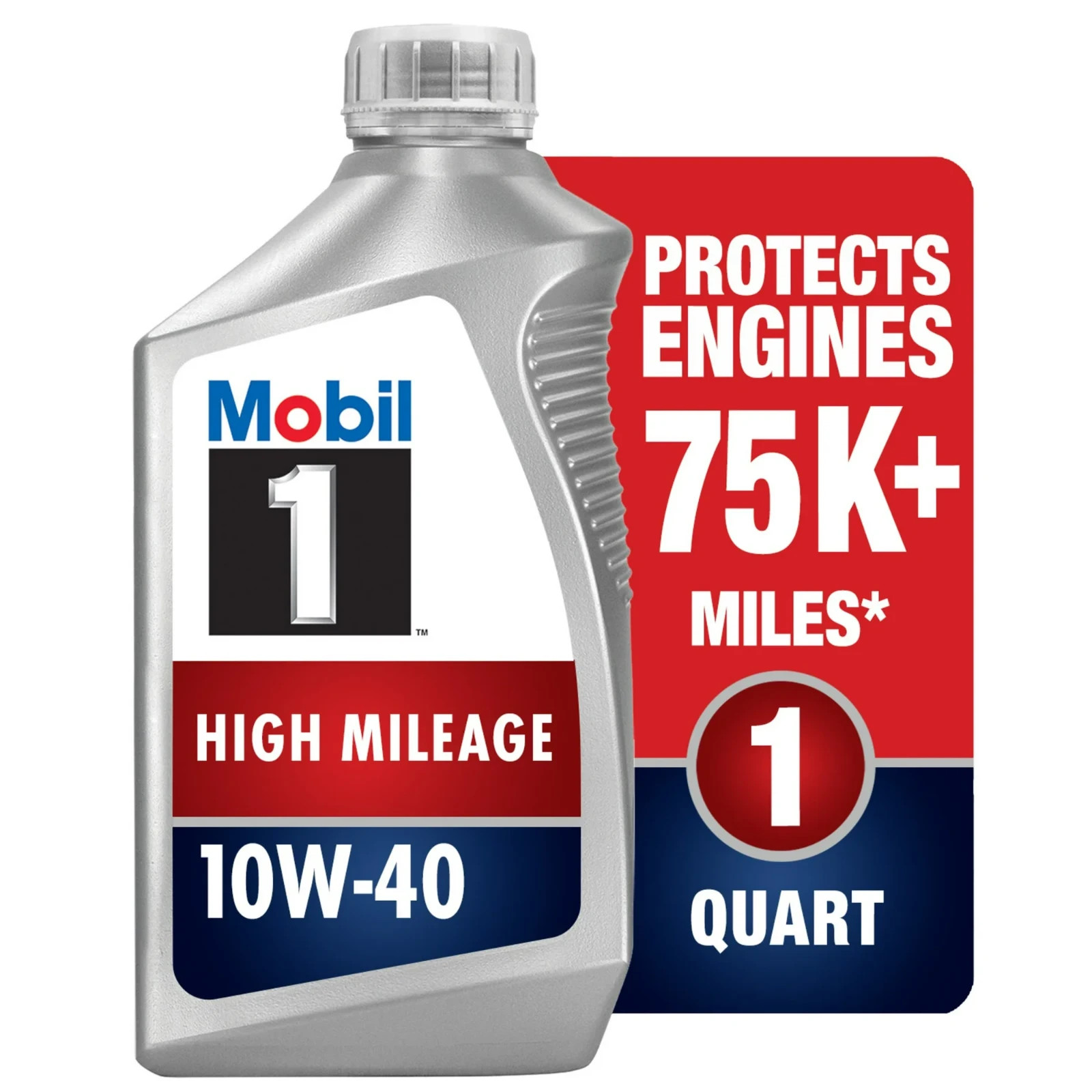 (4 pack) Mobil 1 High Mileage Full Synthetic Motor Oil 10W-40, 1 Quart