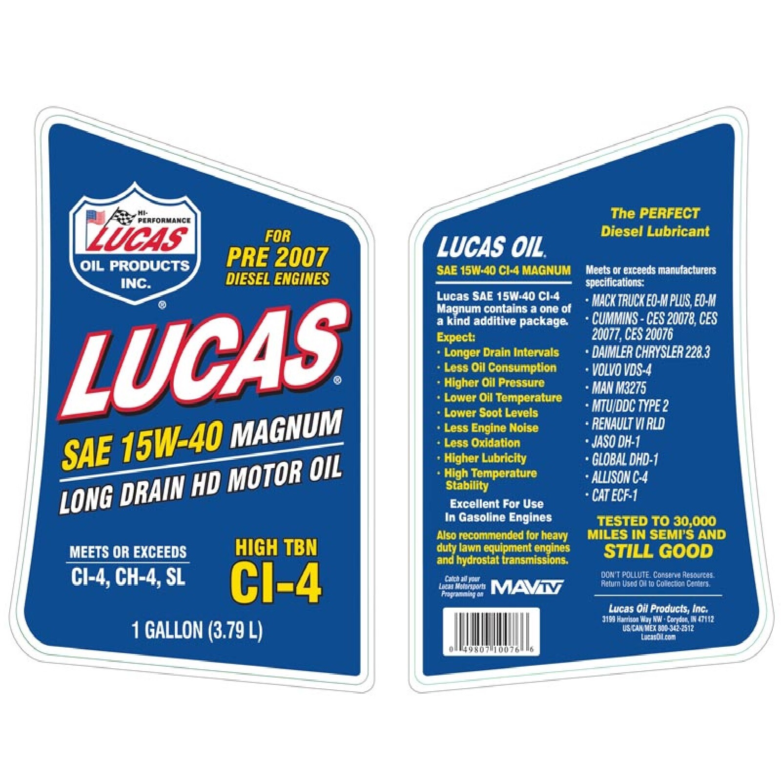 Lucas Oil 1 Gallon Magnum 15W-40 Motor Oil for Pre 07 Diesel Engines Set of 4