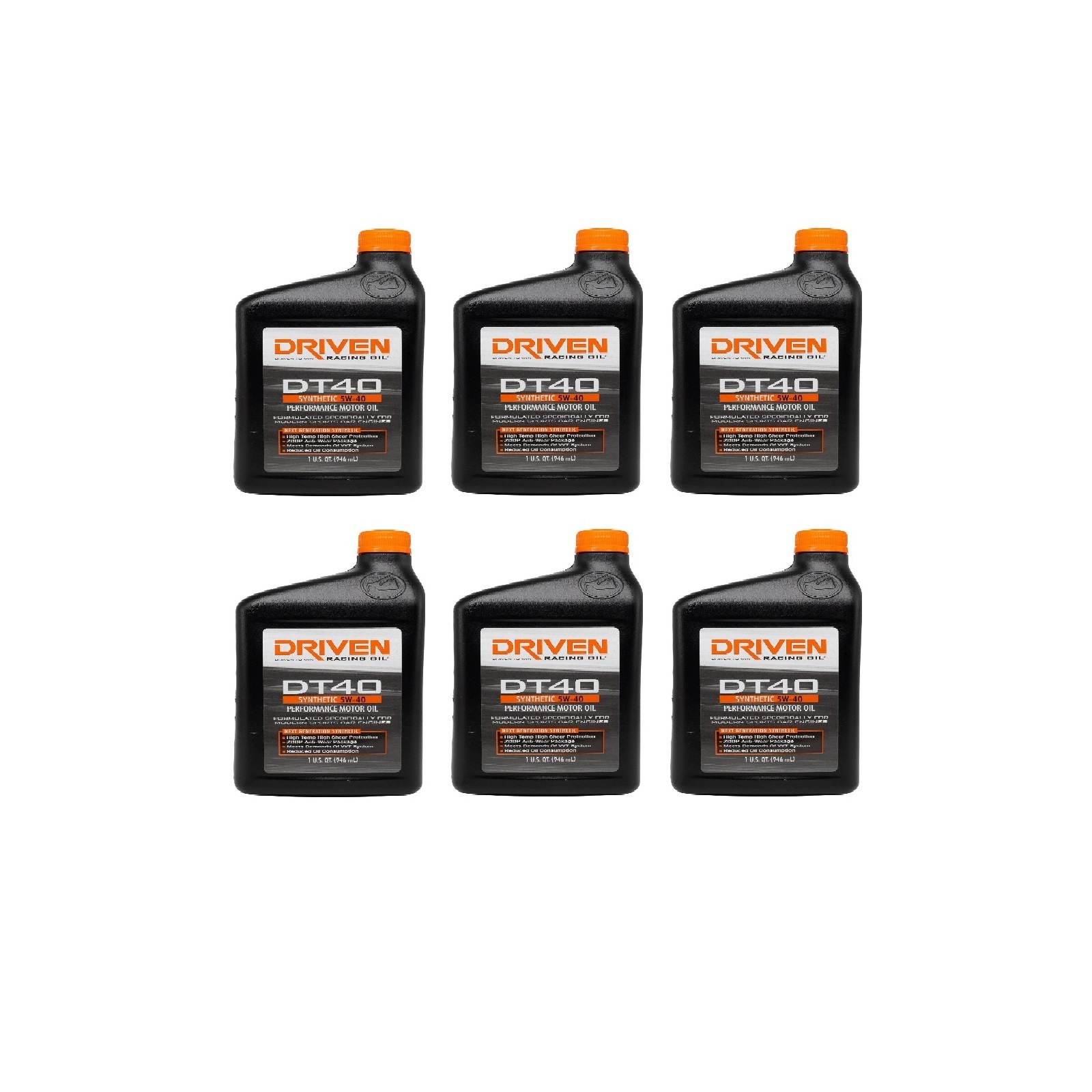 Driven Racing Oil DT40 5W-40 Synthetic Street Motor Oil 1 Quart Bottle Pack of 6