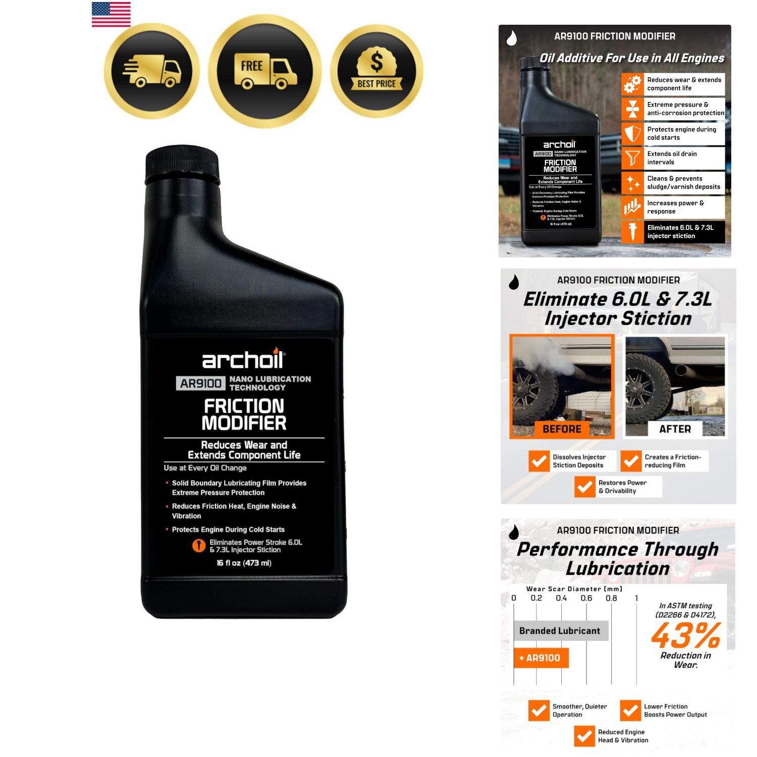 AR9100 Oil Additive 16oz for All Vehicles – Powerstroke Cold Starts, Eliminat…