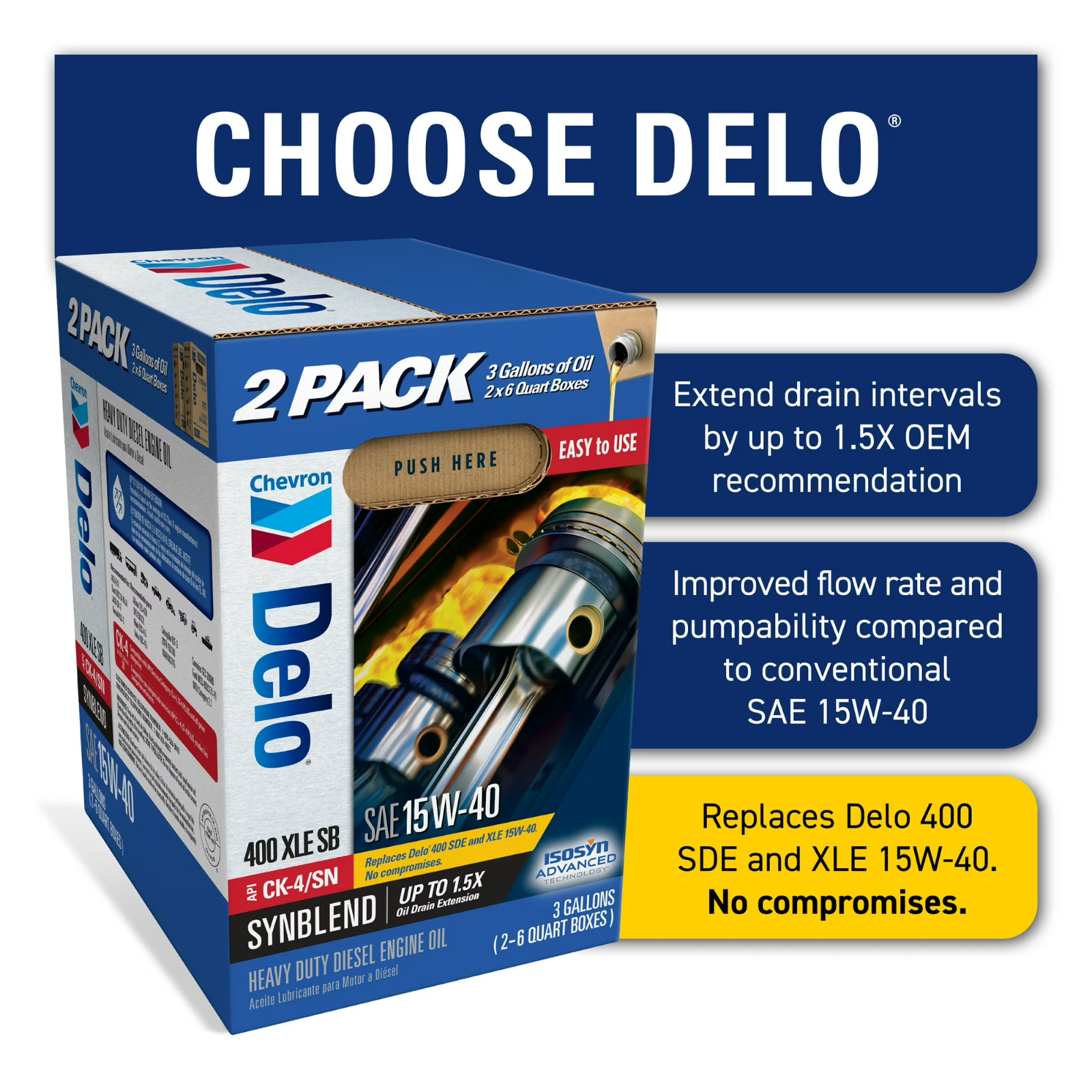 DELO XLE SB Synthetic Blend Diesel Motor Oil SAE 15W-40 3 Gallon Smart Change
