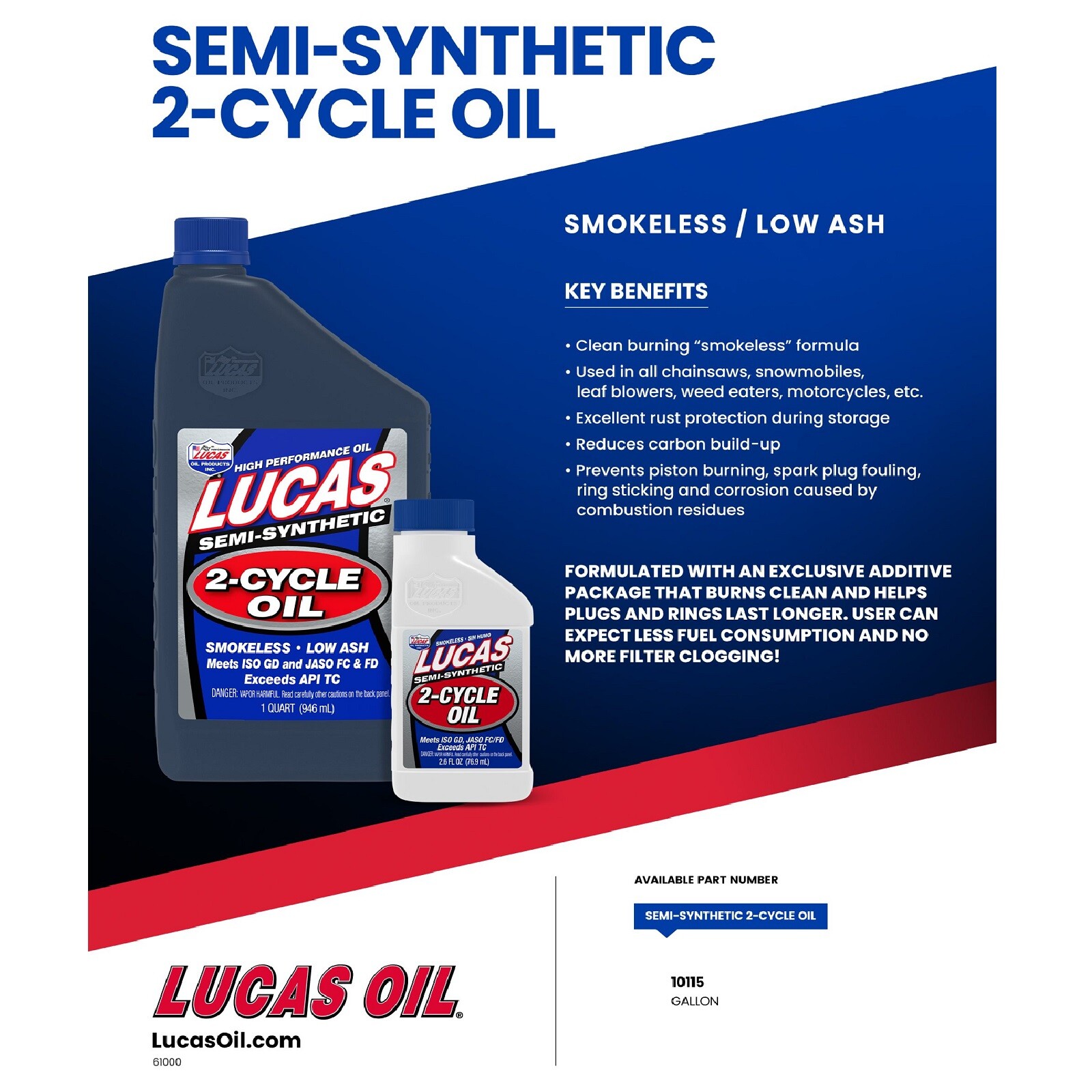 Lucas Oil Semi-Synthetic High Performance 2-Cycle Oil 1 Gallon Bottle Single