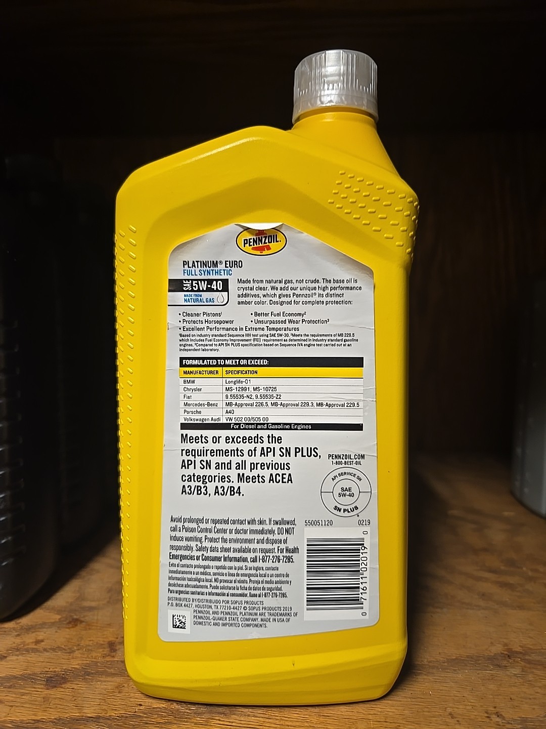 Pennzoil Platinum Euro 5W-40 Synthetic Motor Oil, 1 Quart