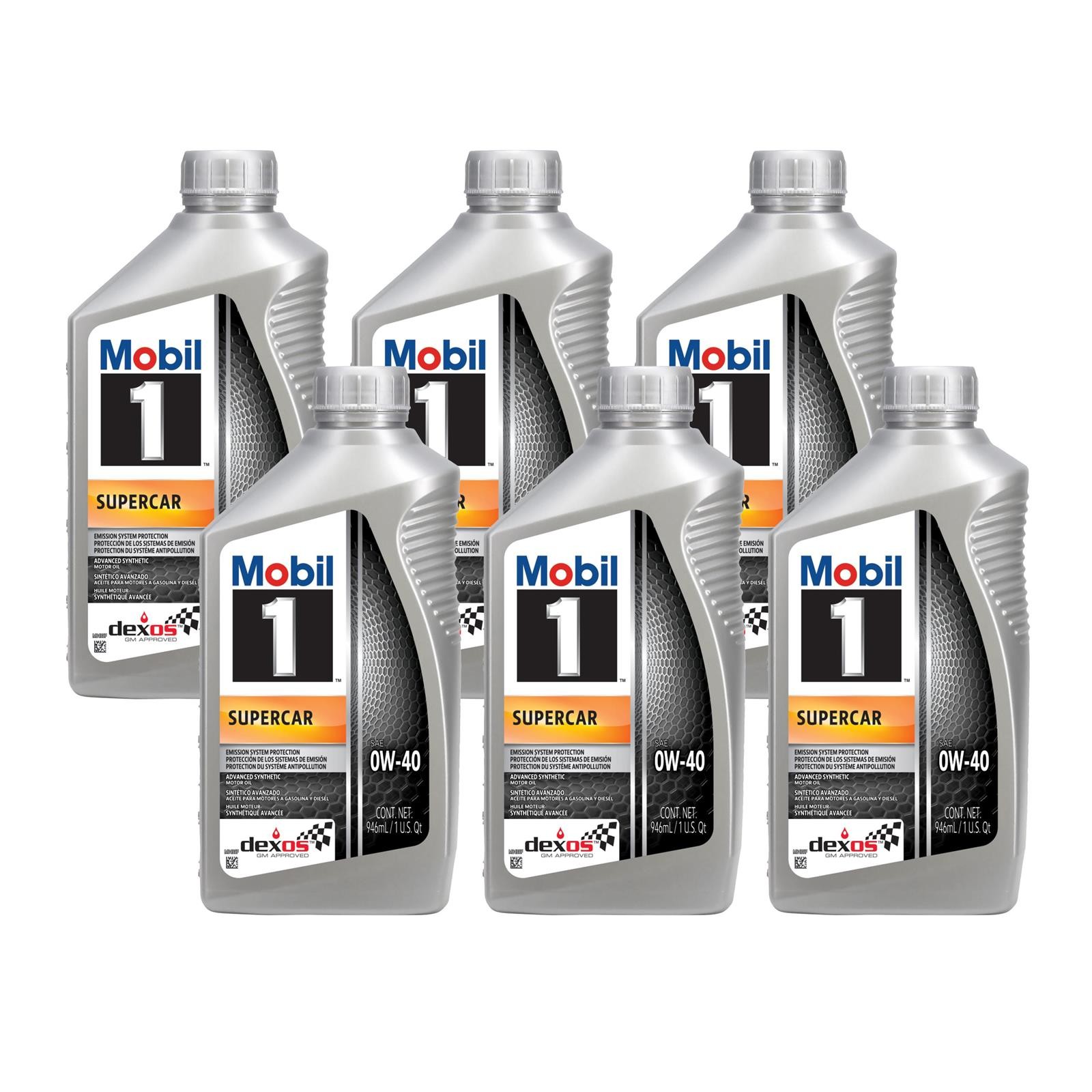 Mobil 1 Supercar Full Synthetic Motor Oil 0W-40 Dexos R Case of 6