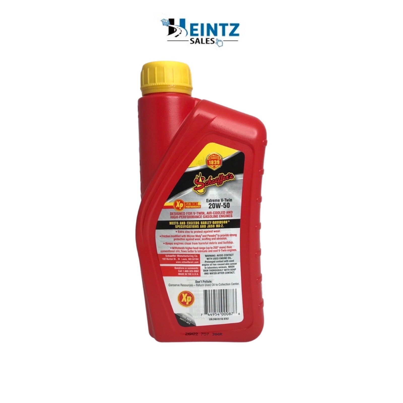 Schaeffer’s 707 3 pk-Extreme V-Twin 20w50 Synthetic Plus Oil- Harley + JASO MA-2