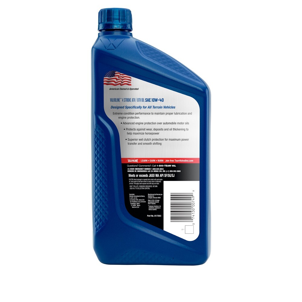 3 Pack – Valvoline 4-Stroke ATV/UTV SAE 10W-40 Motor Oil, 1 Quart