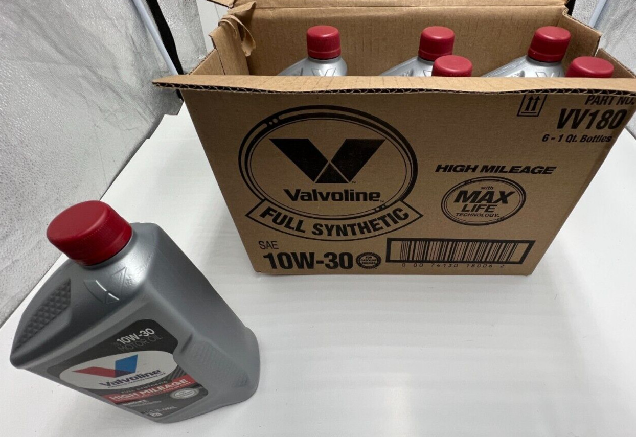 (QTY 6) Valvoline 10W-30 Full Synthetic High Mileage Engine Oil VV180