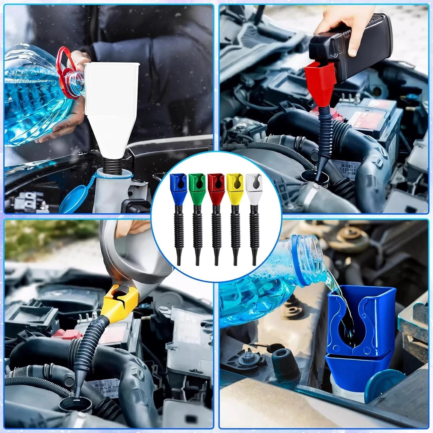 Flexible Snap Funnel “ONE HAND ONLY” Adapter Spill Free Oil Gas Coolant Filling