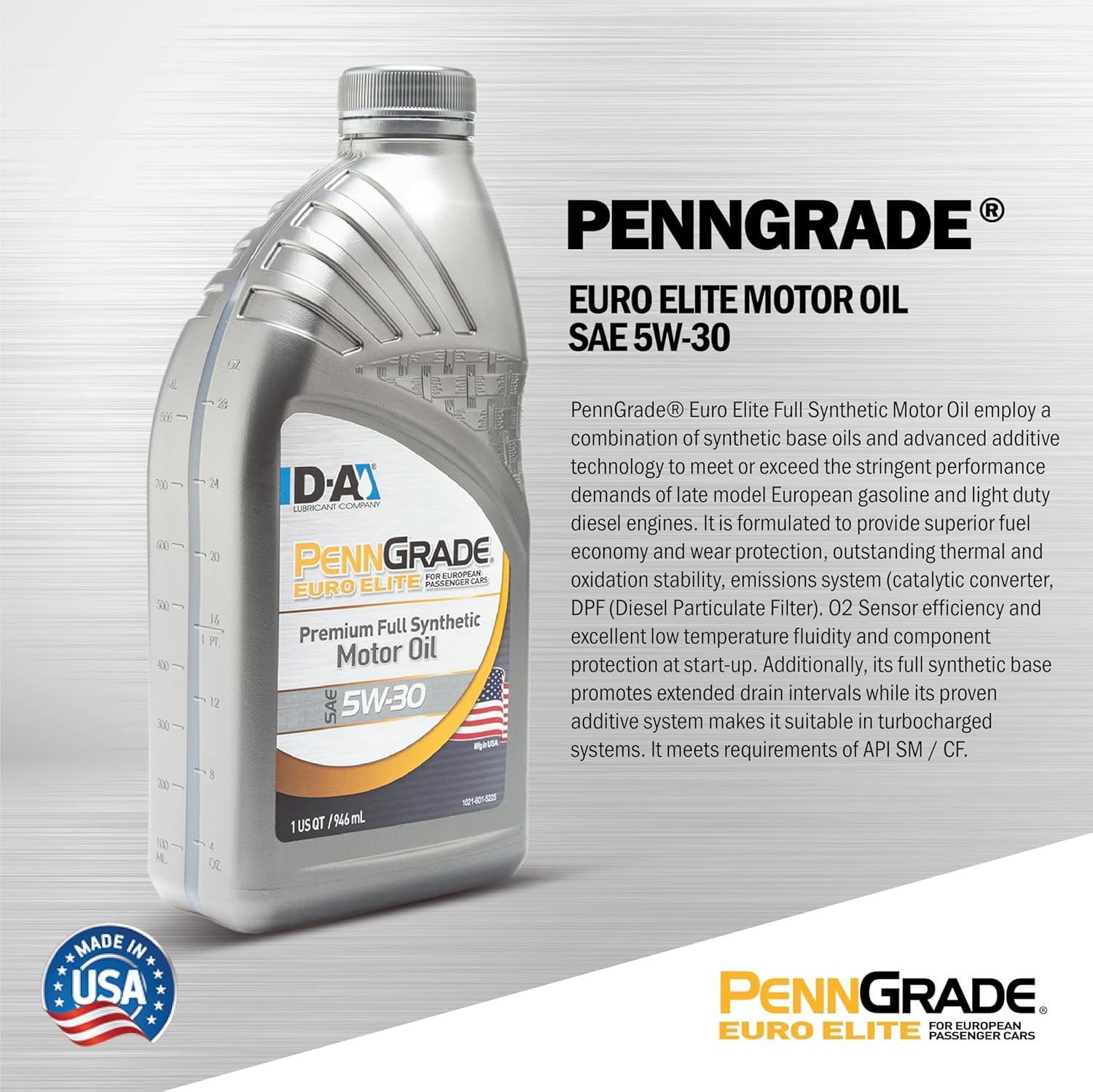 PENN GRADE 1 | 61355 | Euro Elite Full Synthetic Motor Oil SAE 5W-30 | 6 Gallon