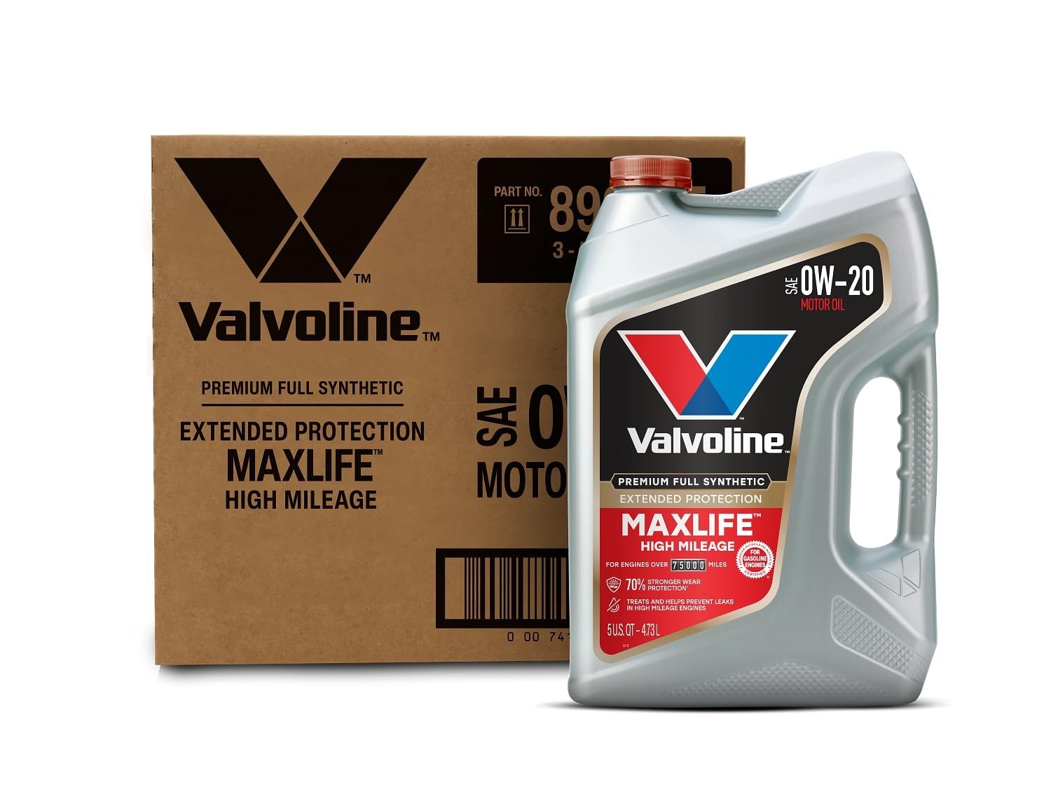 High Mileage Full Synthetic Motor Oil 0W-20, Extended Protection, 5 QT, Case of