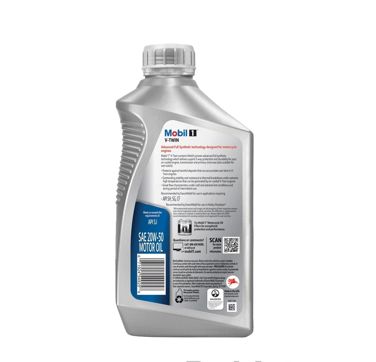 5 PACK-MOBIL 112630 Mobil 1 V-Twin Full Synthetic Motorcycle Oil SAE 20W-50 1 Qt