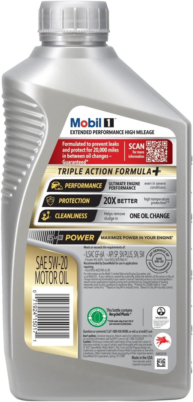 1 Extended Performance High Mileage Full Synthetic Motor Oil 5W-20 1 Quart