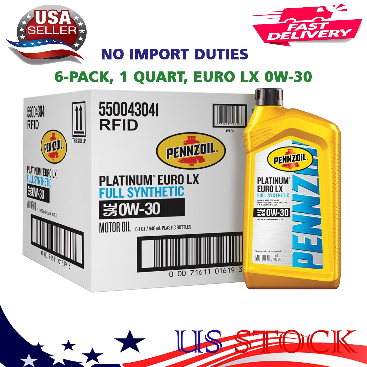 Pennzoil Platinum Euro LX Full Synthetic 0W-30 Motor Oil, 1 Quart (6 Pack)