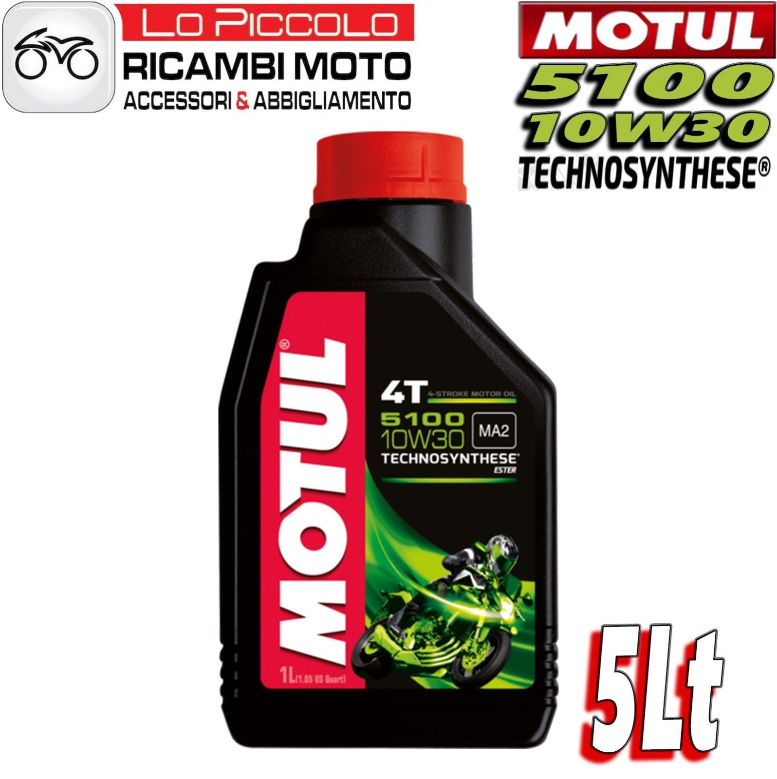 MOTUL 5100 10W30 4T 5 LT ENGINE OIL MOTORCYCLE TECHNOSYNTHESIS ESTER MA2 HONDA YAMAHA