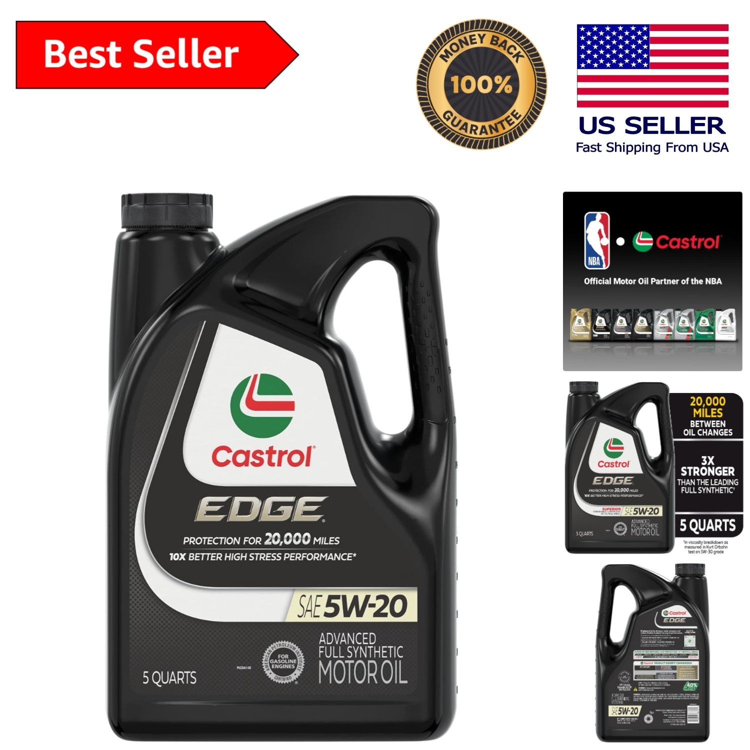 EDGE 5W-20 Synthetic Motor Oil, 5 Quarts – 3X Stronger for Superior Performance