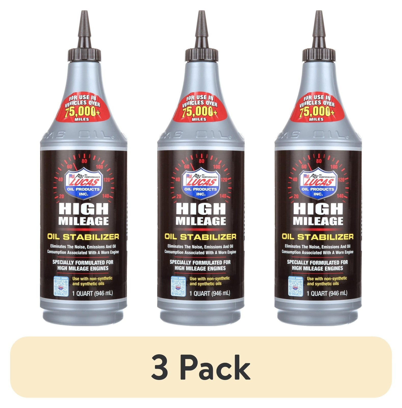 (3 pack) Lucas Oil Products High Mileage Oil Stablizer (1 qt.)