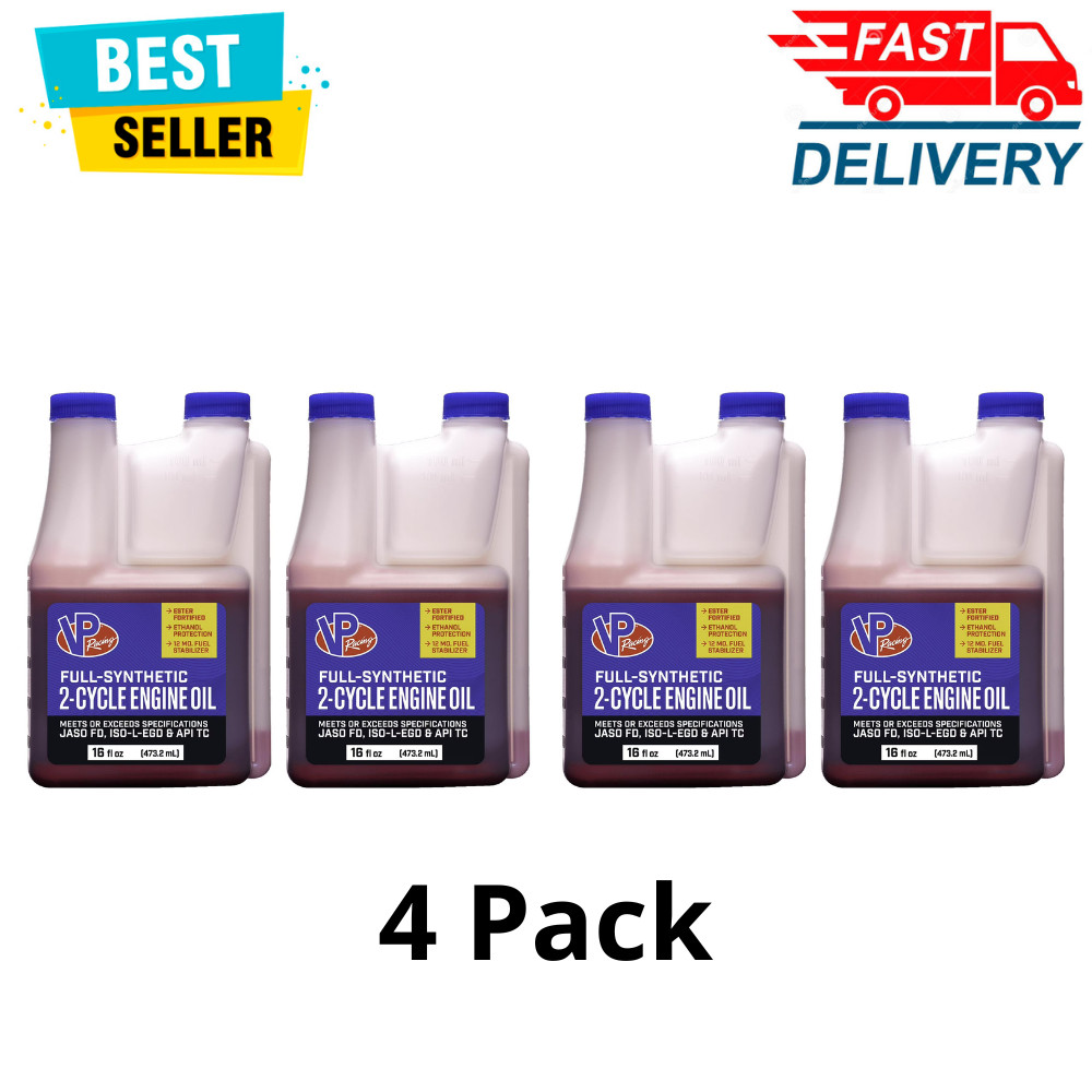 VP Racing 2-Cycle Full Synthetic Small Engine Oil, 16 oz, 4 Pack For Lawn Mower