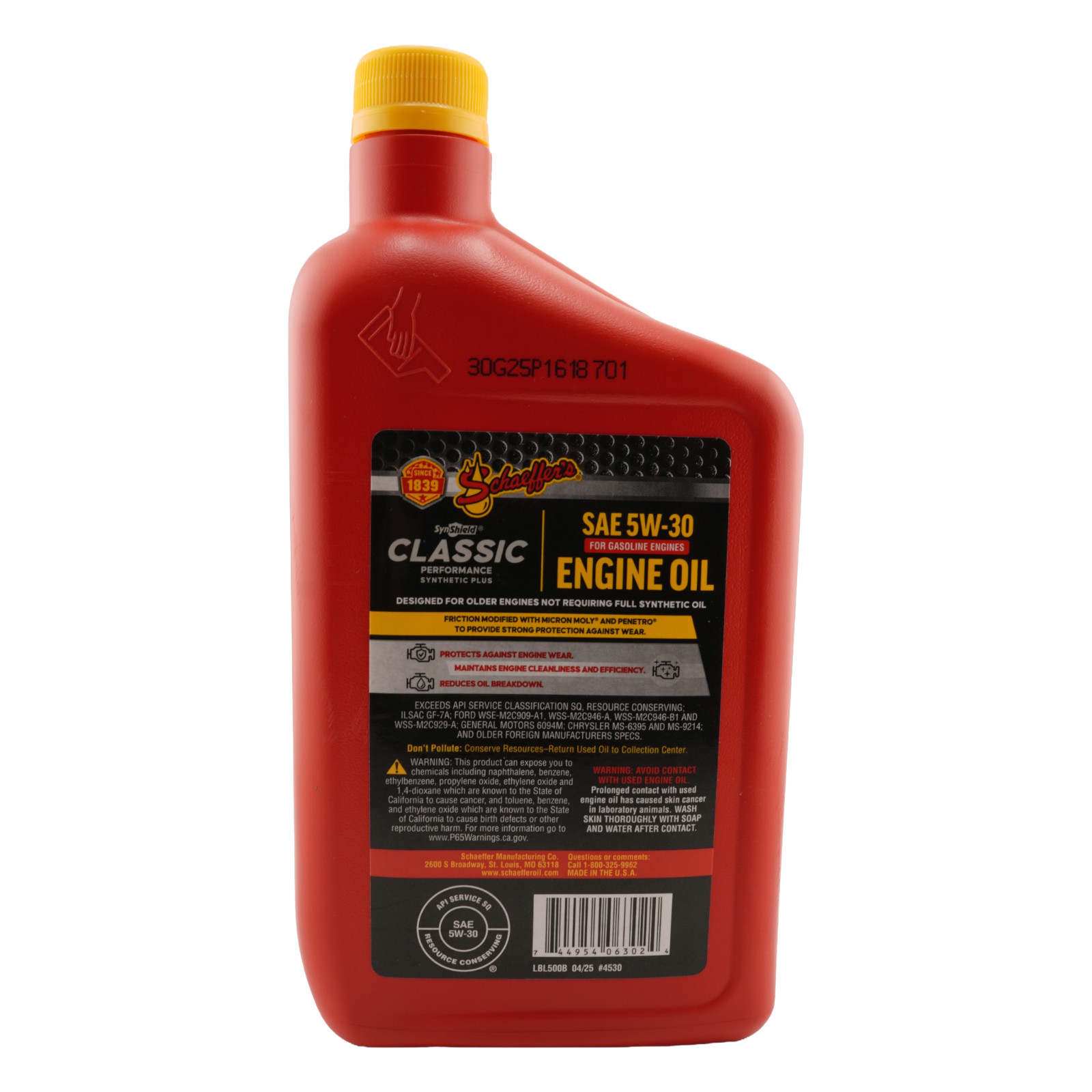 Schaeffer’s 4530 SynShield Classic Synthetic Plus 5W-30 Oil, 1 Qt. – Pack of 8