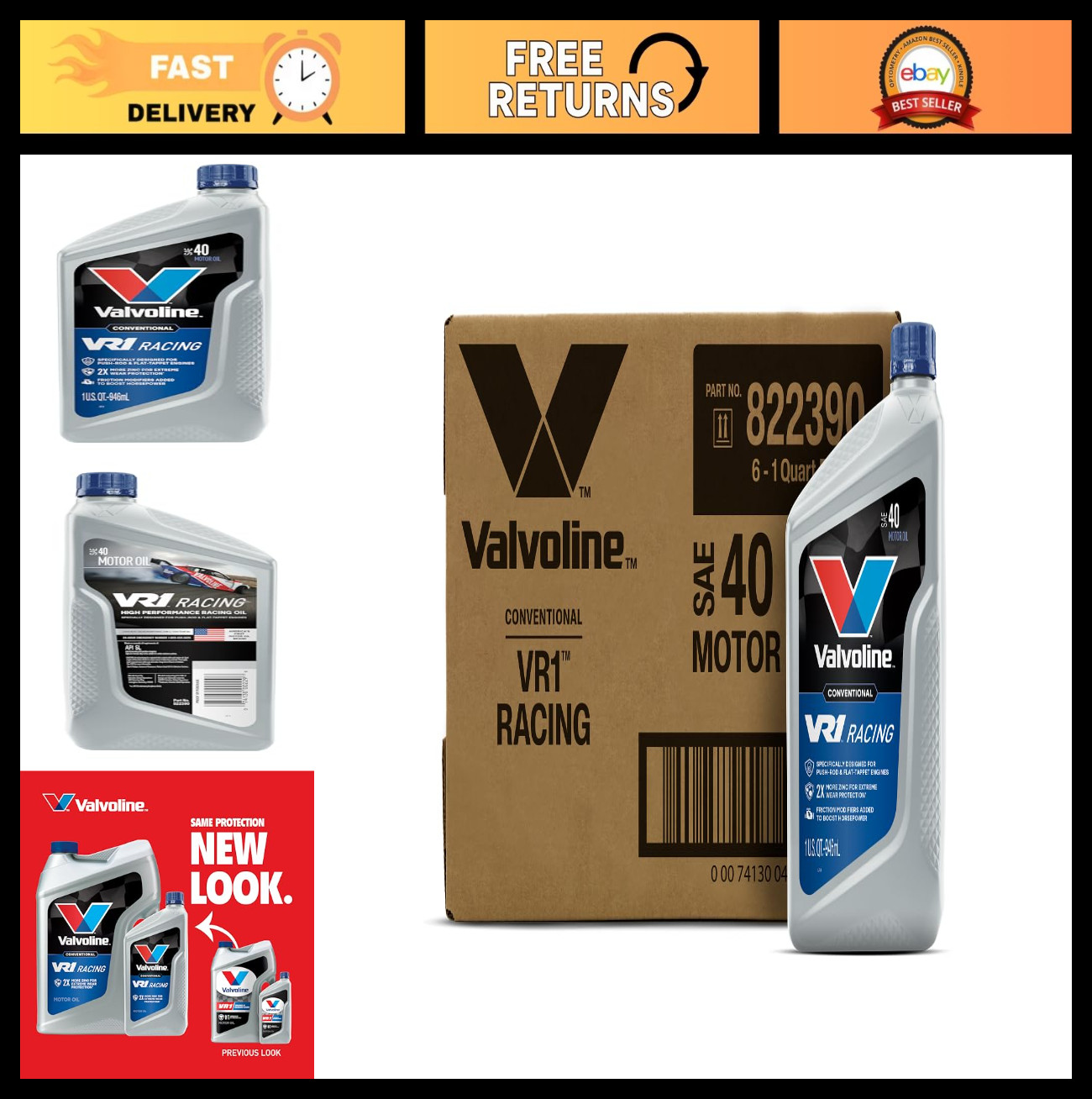 High-Performance SAE 40 Racing Motor Oil – 1 Quart, Pack of 6, Ideal for Engines