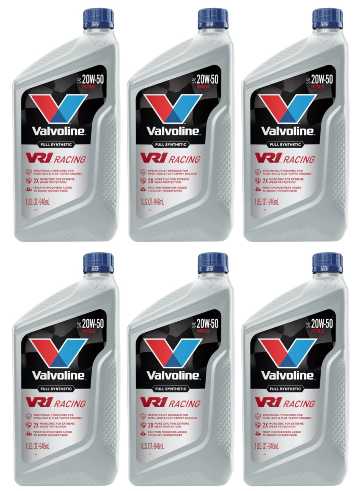 Valvoline VR1 Racing 20W-50 Engine Oil | Case of 6 – 1 Quart Bottles | 822347