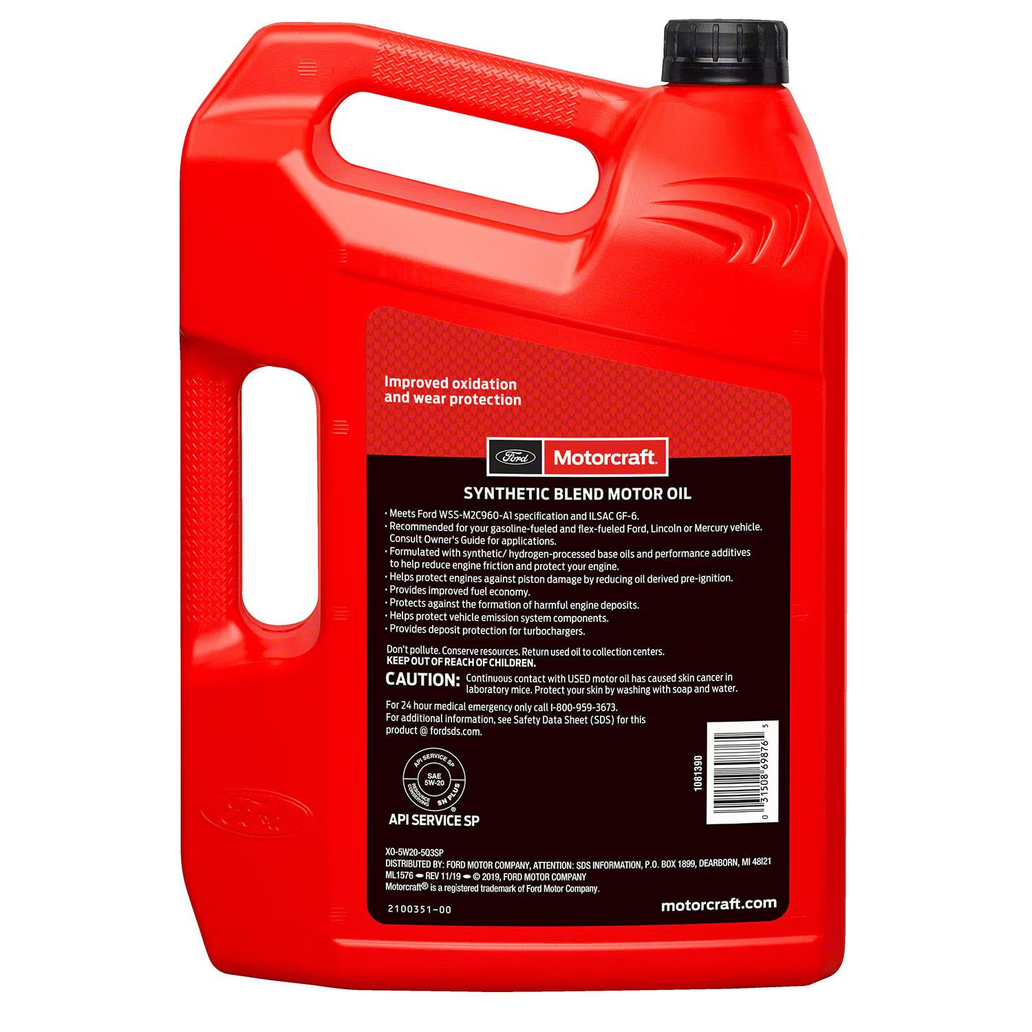 2 PACK Motorcraft 5W-20 Synthetic Blend Motor Oil, Superior Wear Protection, 5Q
