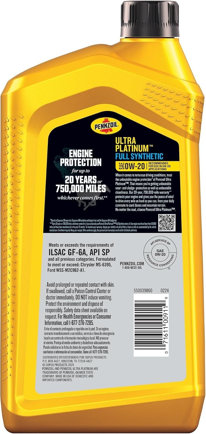 Advanced Formula 0W-20 Synthetic Motor Oil – 6 Bottles