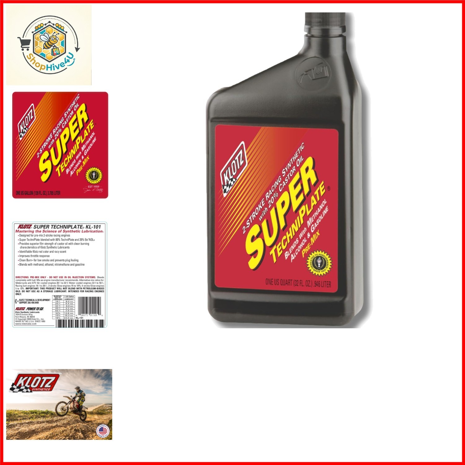 Super TechniPlate Synthetic Pre-Mix Oil for 2-Stroke Engines – 1 QT KL-100