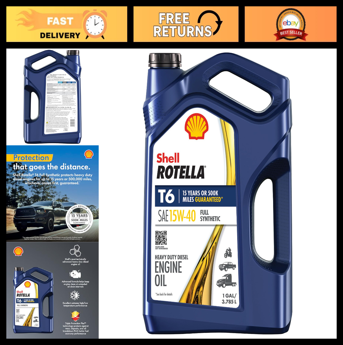 Full Synthetic 15W-40 Diesel Engine Oil – 1 Gallon, Heavy Duty, High Performance